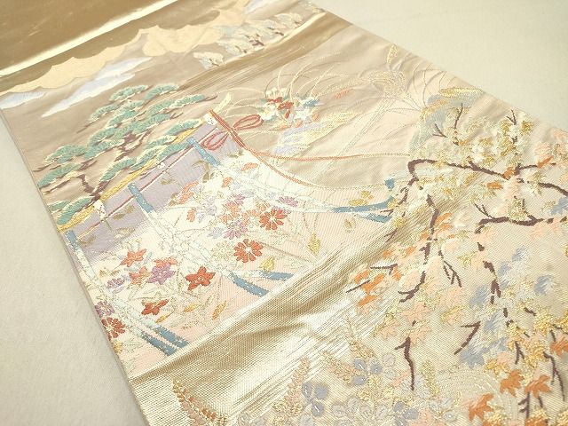 平和屋着物◎六通柄袋帯 唐織 流水几帳花松文 金糸 逸品 DAAG4518fe