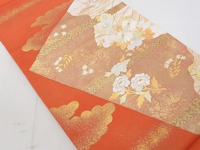 平和屋着物◎西陣 太鼓柄袋帯 駒刺繍 吉祥花文 金銀彩 逸品 DAAH1517ox