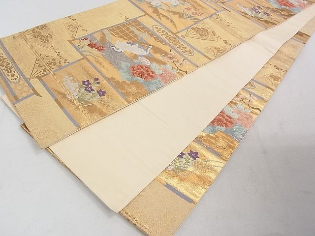 平和屋着物◎六通柄袋帯 唐織 吉祥花鶴文 金糸 逸品 DAAH1559ox