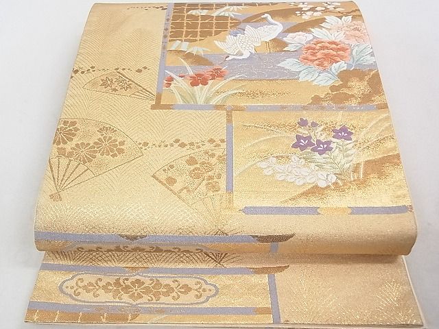 平和屋着物◎六通柄袋帯 唐織 吉祥花鶴文 金糸 逸品 DAAH1559ox