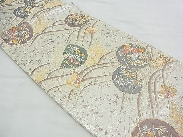平和屋着物◎六通柄袋帯 唐織 立波花蝶丸文 金銀糸 逸品 BAAH4703th