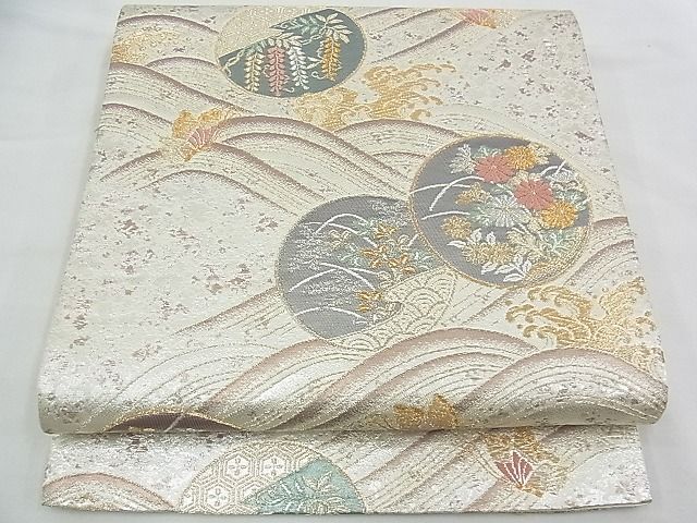 平和屋着物◎六通柄袋帯 唐織 立波花蝶丸文 金銀糸 逸品 BAAH4703th