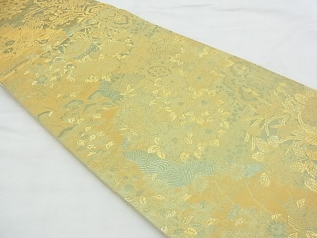 平和屋着物◎六通柄袋帯 道長楽器花蝶文 金糸 逸品 BAAH4717th