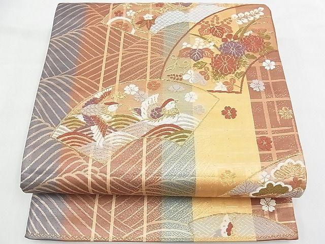 平和屋着物◎六通柄袋帯 唐織 地紙花文 金糸 逸品 BAAH4737th