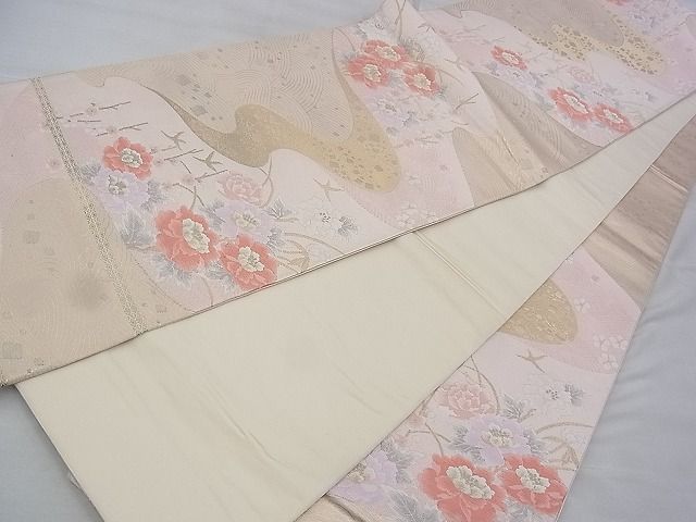 平和屋着物◎六通柄袋帯 唐織 流水花文 金糸 逸品 BAAI2623th
