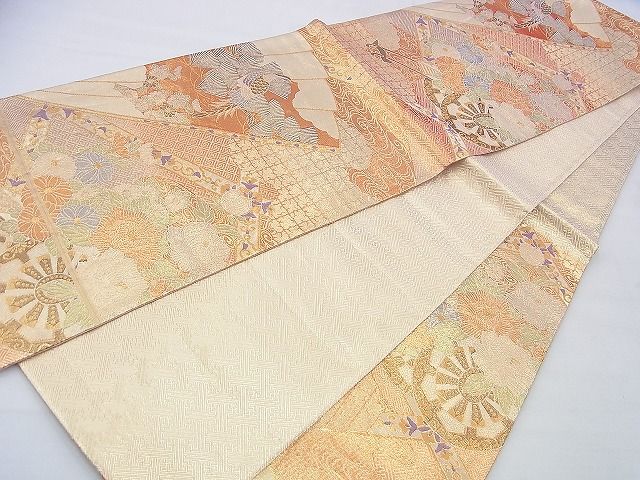 平和屋着物◎本佐賀錦 六通柄袋帯 王朝花車紋 金糸 逸品 BAAI2682th