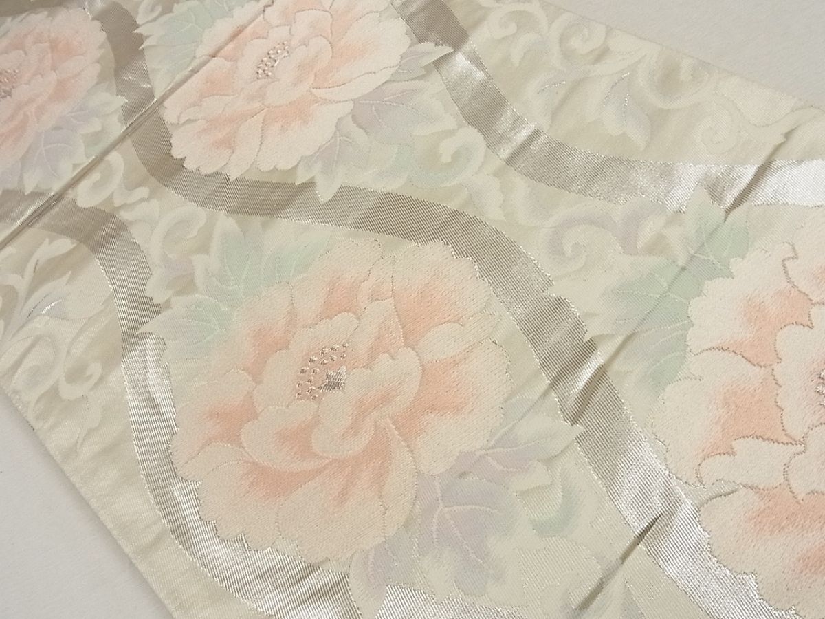 平和屋着物◎六通柄袋帯 唐織 立涌草花文 銀糸 逸品 CAAG5380ak