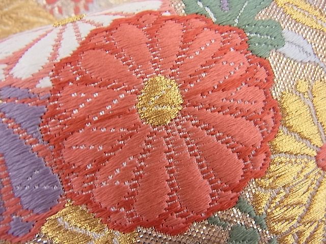 平和屋着物◎六通柄袋帯 唐織 菱天井舞蝶花車文 金銀糸 逸品 BAAI3812ea