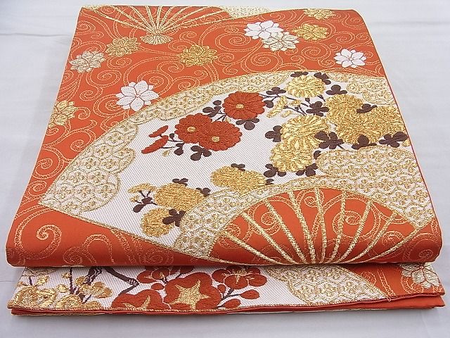 平和屋着物◎六通柄袋帯 唐織 扇面花唐草文 金糸 逸品 BAAI3816ea