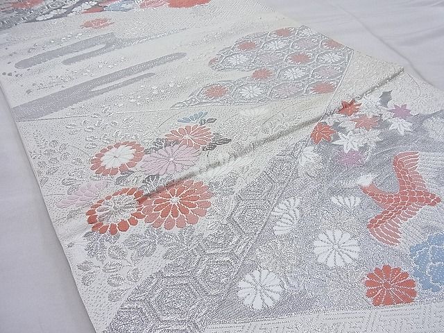平和屋着物◎六通柄 本袋帯 唐織 孔雀切嵌花文 プラチナ二重箔 逸品 BAAI3839ea