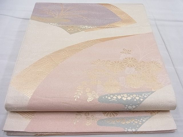 平和屋着物◎六通柄袋帯 地紙重ね 金糸 逸品 BAAI3855ea