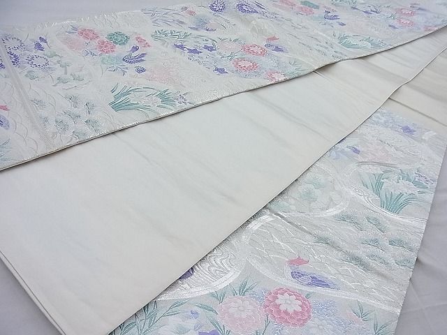 平和屋着物◎六通柄袋帯 唐織 変り網目花鳥文 銀糸 逸品 BAAI3897ea