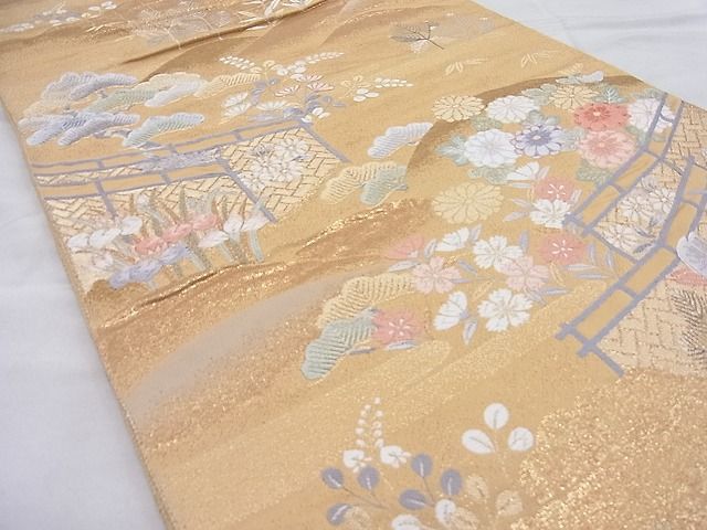平和屋着物◎六通柄袋帯 唐織 流水鴛鴦花文 金糸 逸品 BAAI3903ea