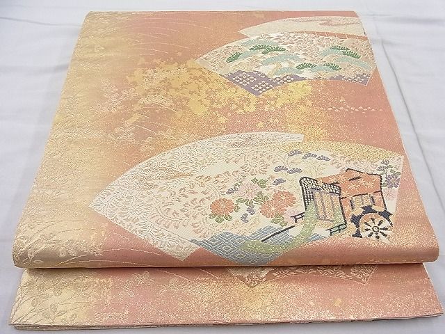 平和屋着物◎六通柄袋帯 地紙御所車花文 金銀糸 逸品 BAAI3904ea