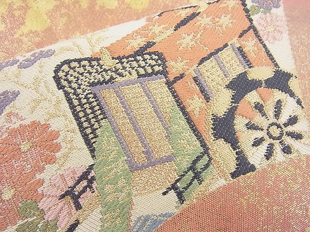平和屋着物◎六通柄袋帯 地紙御所車花文 金銀糸 逸品 BAAI3904ea
