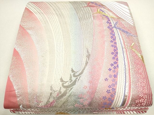 平和屋着物◎両面 六通柄袋帯 唐織 流水花鳥文 金銀糸 逸品 CAAG2308eg