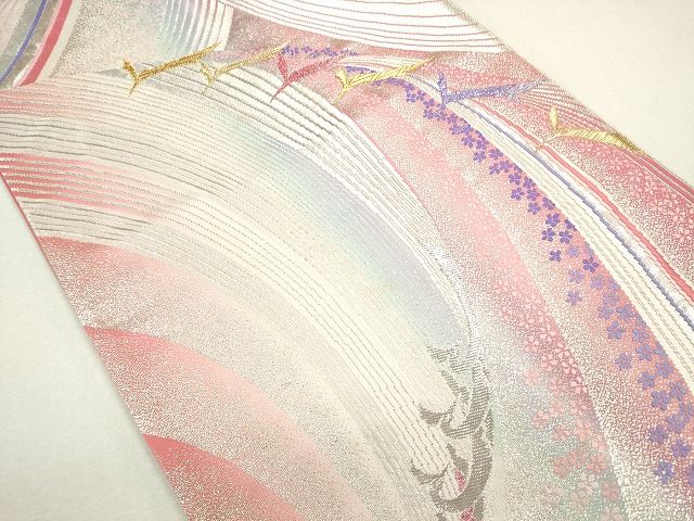 平和屋着物◎両面 六通柄袋帯 唐織 流水花鳥文 金銀糸 逸品 CAAG2308eg