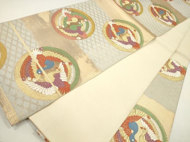 平和屋着物◎六通柄袋帯 唐織 横段向かい鳥丸文 金糸 逸品 CAAG2318eg
