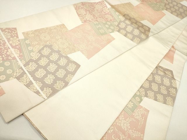 平和屋着物◎六通柄袋帯 色紙重ね花唐草文 金糸 逸品 CAAG2351eg
