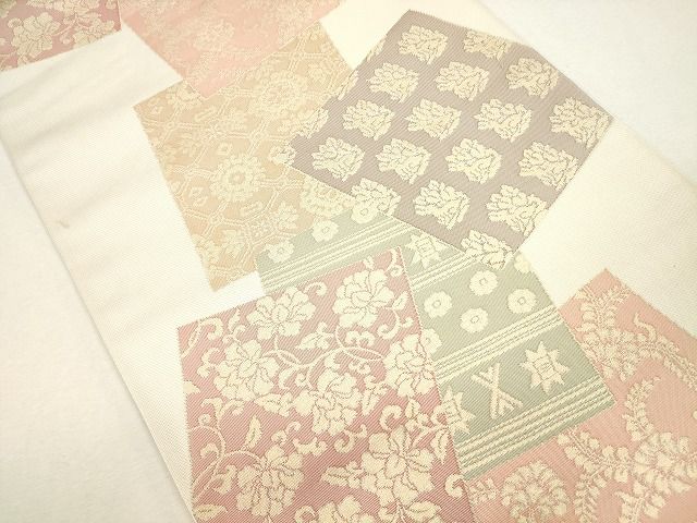 平和屋着物◎六通柄袋帯 色紙重ね花唐草文 金糸 逸品 CAAG2351eg