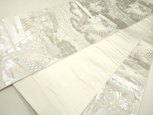 平和屋着物◎西陣 美保姿 六通柄袋帯 唐織 色紙重ね流水草花文 銀糸 逸品 CAAG2385eg