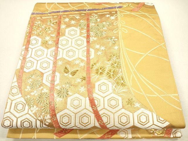 平和屋着物◎六通柄袋帯 唐織 几帳花蝶文 金糸 逸品 CAAG2360eg