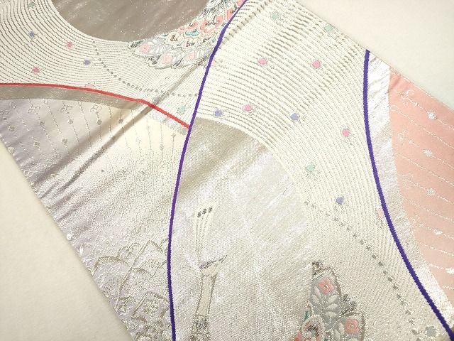 平和屋着物◎両面 全通柄袋帯 唐織 正倉院鳳凰花文 銀糸 逸品 CAAG2378eg