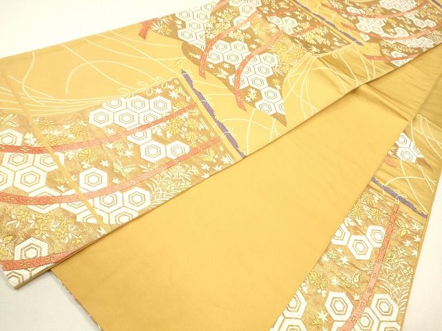 平和屋着物◎六通柄袋帯 唐織 几帳花蝶文 金糸 逸品 CAAG2360eg