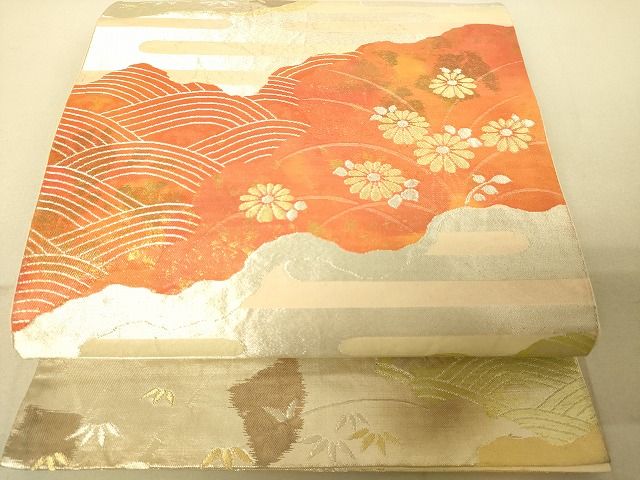 平和屋着物◎六通柄袋帯 道長花文 金銀糸 逸品 DAAG5908tw