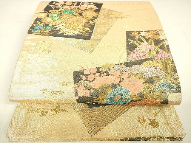平和屋着物◎佐賀錦 六通柄袋帯 色紙重ね花文 金糸 逸品 DAAH9513tw