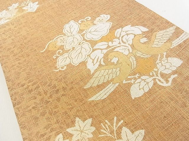 平和屋着物◎六通柄袋帯 紬地 花鳥文 逸品 DAAH0758cm