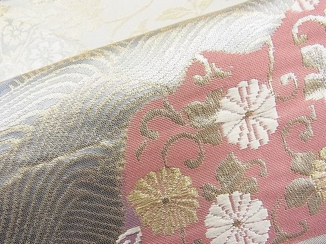 平和屋着物◎六通柄袋帯 唐織 扇面花唐草文 金銀糸 逸品 BAAI1270sa