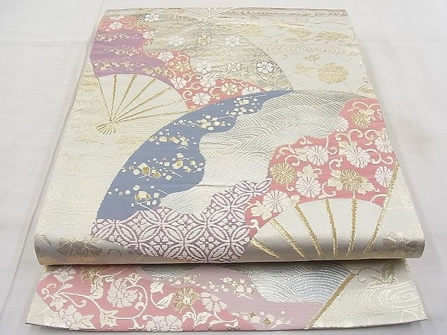 平和屋着物◎六通柄袋帯 唐織 扇面花唐草文 金銀糸 逸品 BAAI1270sa