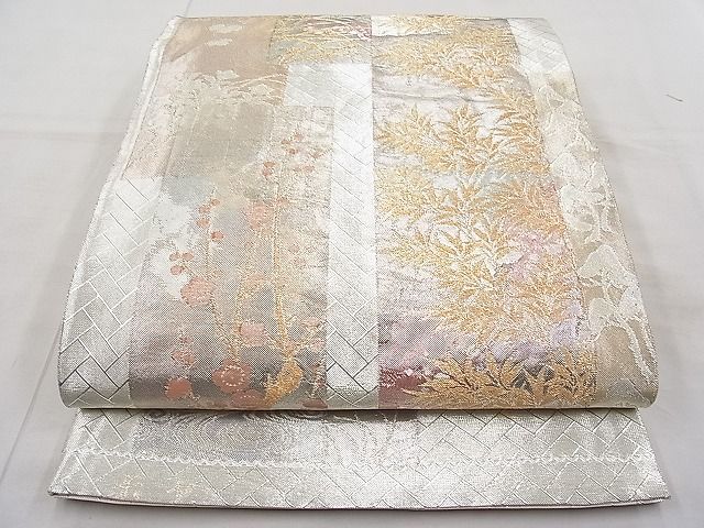 平和屋着物◎佐賀錦 六通柄袋帯 短冊四季草花文 金銀糸 逸品 BAAI1276sa