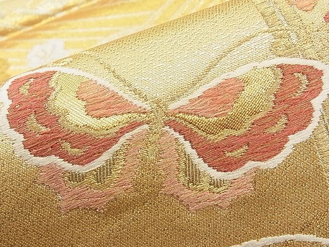 平和屋着物◎六通柄袋帯 唐織 舞蝶流水草花文 金銀糸 逸品 BAAI1288sa