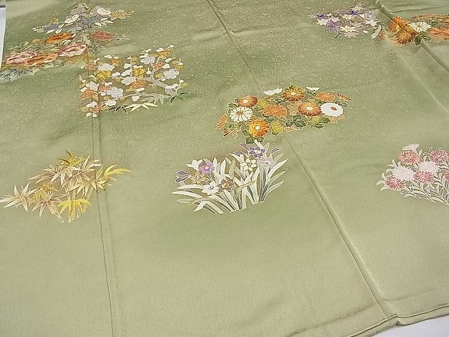 平和屋本店●極上 野口彦太郎 大彦三代目 江戸染繍友禅 色留袖 駒刺繍 草花文 暈し染め 高島屋扱い 柳茶色地 逸品 CYAA0511s4