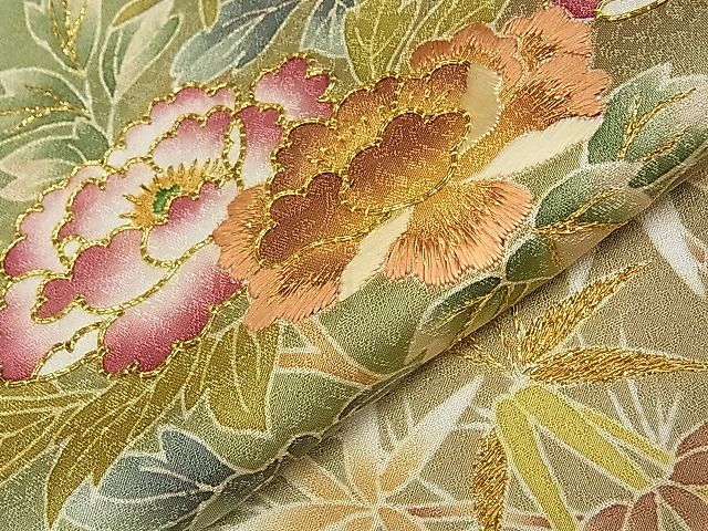 平和屋本店●極上 野口彦太郎 大彦三代目 江戸染繍友禅 色留袖 駒刺繍 草花文 暈し染め 高島屋扱い 柳茶色地 逸品 CYAA0511s4