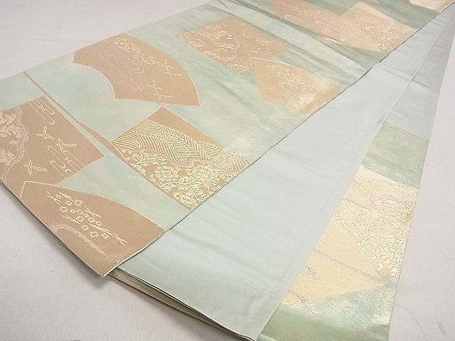 平和屋着物◎六通柄袋帯 地紙色紙花文 金糸 引箔 逸品 DAAH0284ya