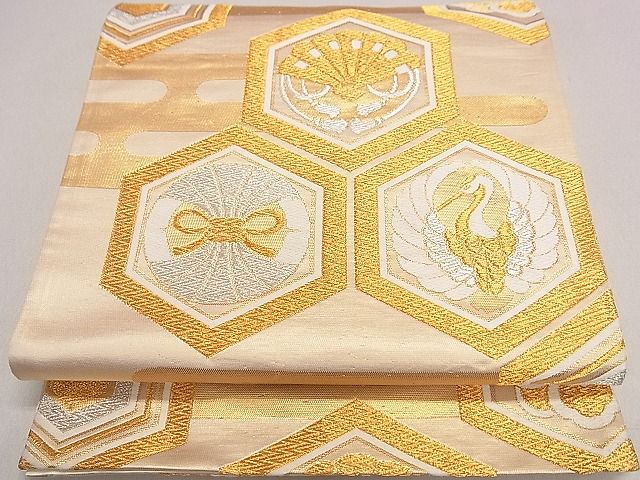 平和屋着物◎六通柄袋帯 エ霞飛鶴亀甲文 金銀糸 逸品 DAAH0270ya