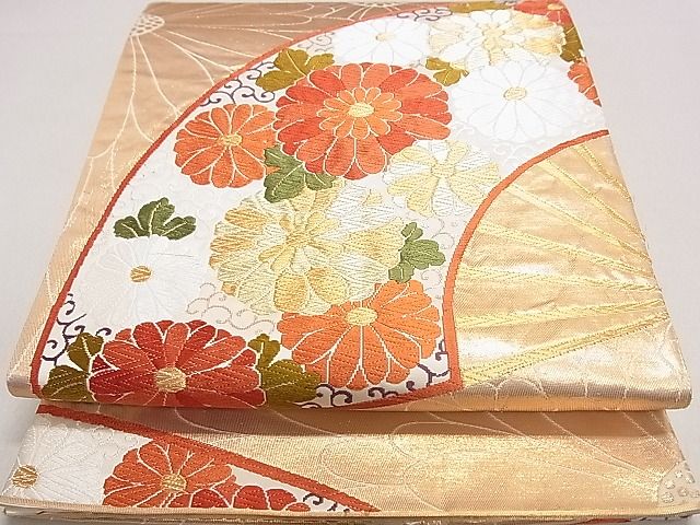 平和屋着物◎六通柄袋帯 唐織 菊唐草扇面 金糸 逸品 DAAH0292ya