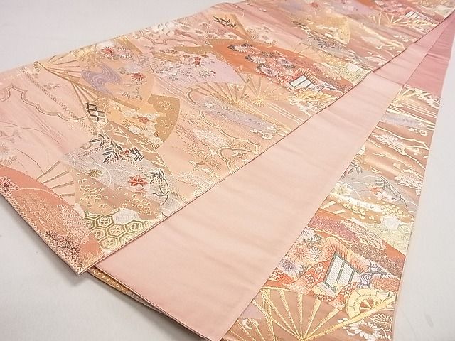 平和屋着物◎六通柄袋帯 御所車扇面花文 金糸 逸品 DAAH0294ya