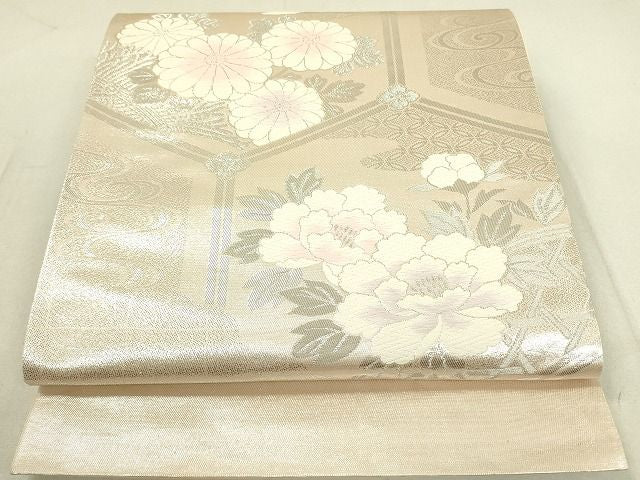 平和屋着物◎西陣 六通柄袋帯 唐織 霞亀甲花文 銀糸 証紙付き 逸品 DAAH4627yyy