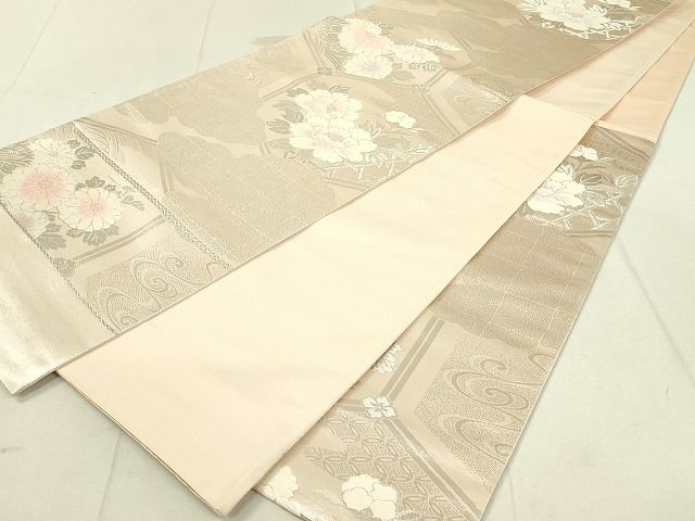 平和屋着物◎西陣 六通柄袋帯 唐織 霞亀甲花文 銀糸 証紙付き 逸品 DAAH4627yyy