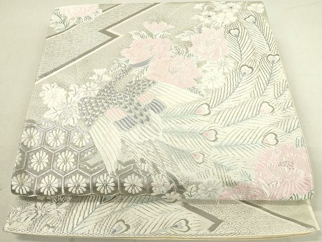 平和屋着物◎六通柄袋帯 勝宝花鳥文 プラチナ箔 逸品 DAAH4649yyy