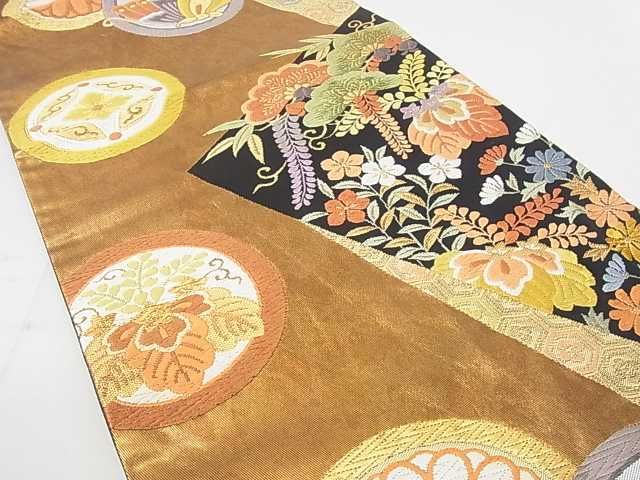 平和屋着物◎六通柄袋帯 唐織 吉祥花蝶丸文 金糸 逸品 DAAG7143ma