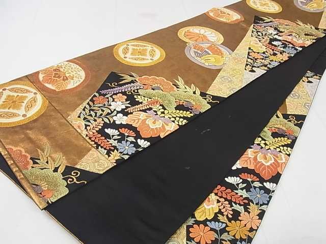 平和屋着物◎六通柄袋帯 唐織 吉祥花蝶丸文 金糸 逸品 DAAG7143ma