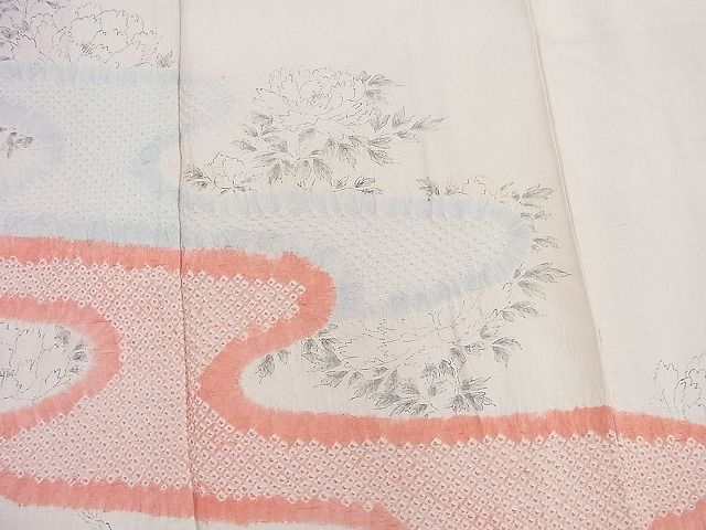 平和屋着物■訪問着 紬地 手描き 絞り 流水牡丹文 逸品 BAAI1518pk