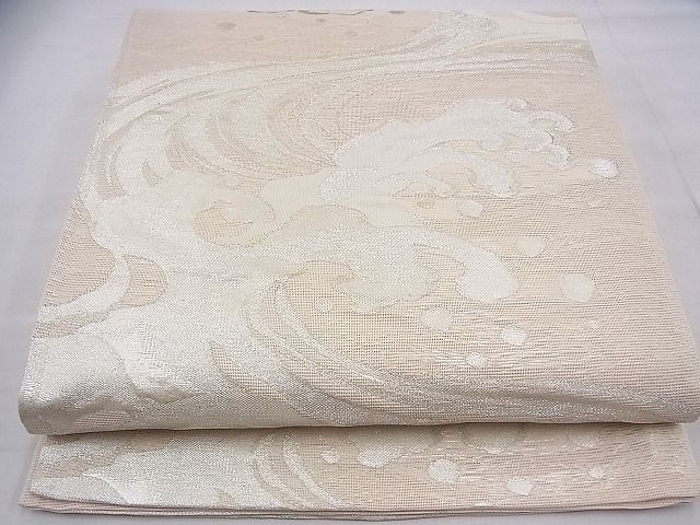 平和屋着物■夏物 六通柄袋帯 立波文様 銀糸 逸品 BAAI7924ea