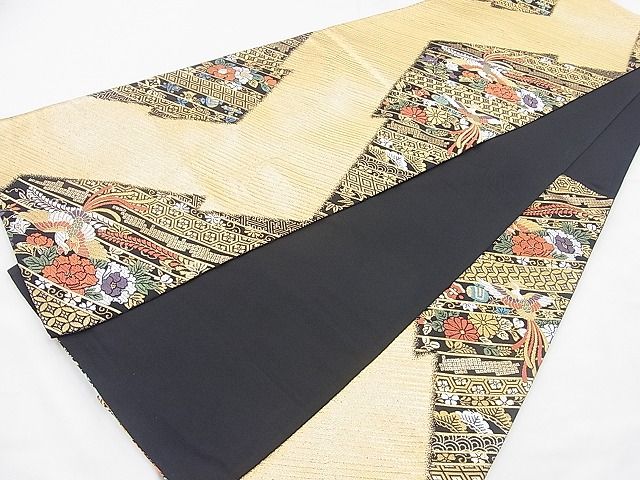 平和屋着物◎六通柄袋帯 唐織 鳳凰松皮菱花文 黒地 金銀糸 逸品 BAAI2030ns