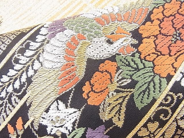 平和屋着物◎六通柄袋帯 唐織 鳳凰松皮菱花文 黒地 金銀糸 逸品 BAAI2030ns
